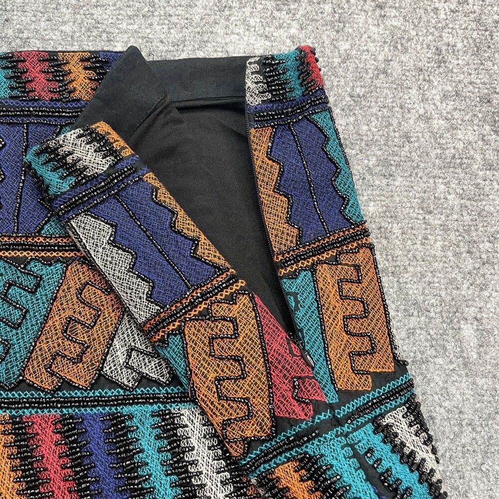 Zara Trafaluc Muliticolor Beaded Aztec Mini Skirt Womens Medium Lined Side Zip - Picture 5 of 11